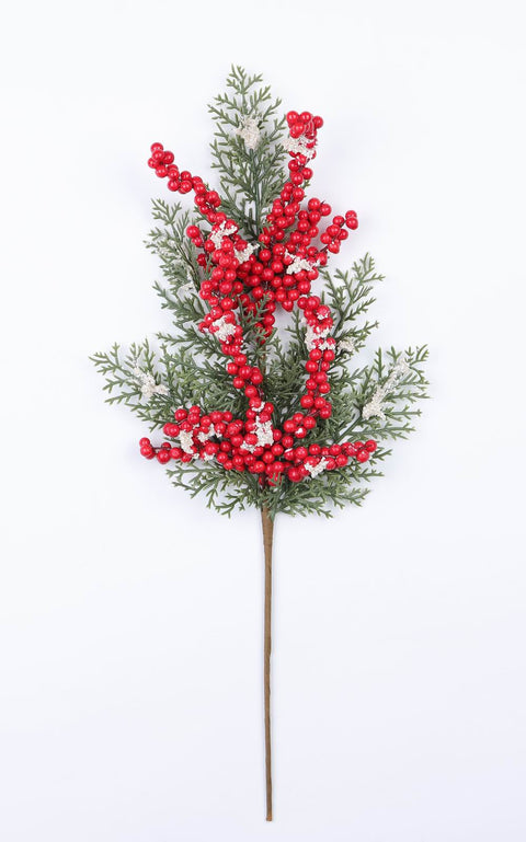 Natural 10"H Green Leaves with Red Berries Pick - Embrace Nature's Beauty in Your Decor - Model DV6-MXCM010A