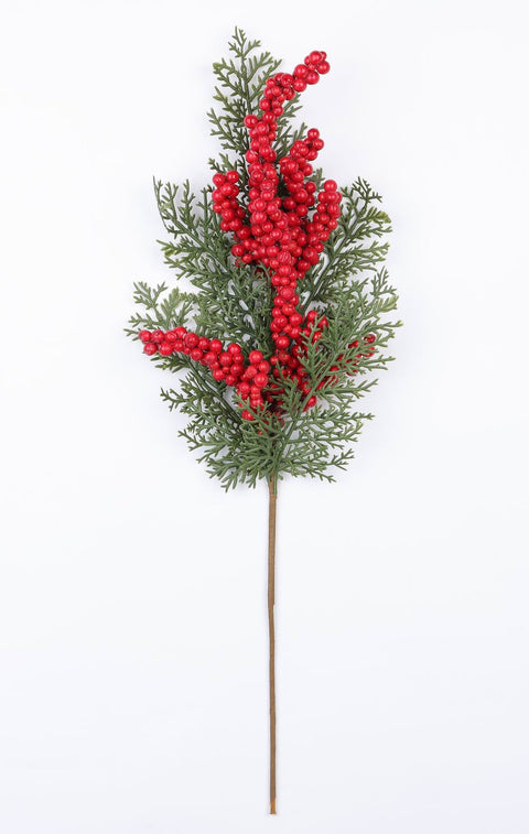 Natural 10"H Green Leaves with Red Berries Pick - Enhance Your Decor with Nature's Elegance - Model DV6-MXCM010B