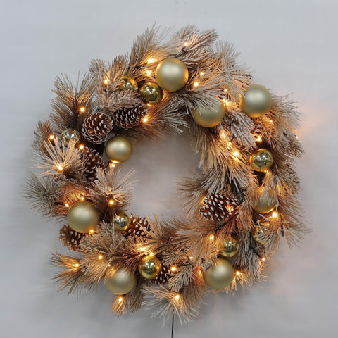 Christmas 31In Gold Ornament & Pinecone Wreath
W/Light