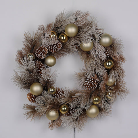 Christmas 31In  Gold Ornament & Pinecone Wreath
W/Light