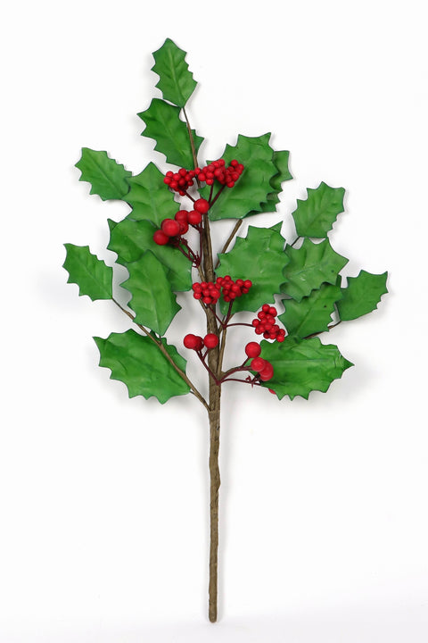 18"H Green Leaves With Red Berries Pick