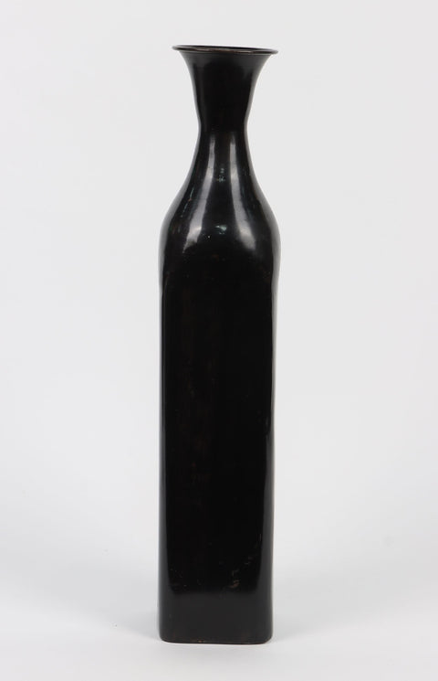 Tall Floral Black Vase décor 3.375"W x3.375"L x17.875"H