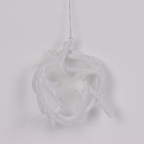 6*2In Matt White W/Glitter Antler Ornament