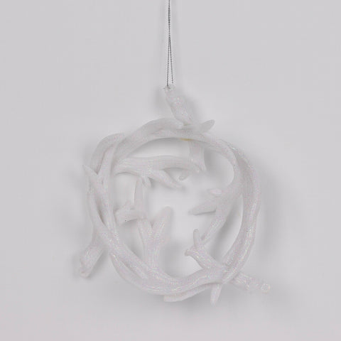 6*2In Matt White W/Glitter Antler Ornament