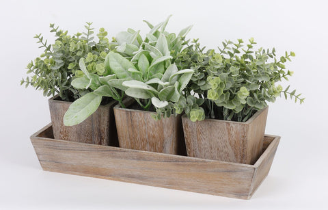 12,5*5*9,5 PO BOÎTE EN BOIS AVEC DÉCOR DE PLANTES ARTIFICIELLES