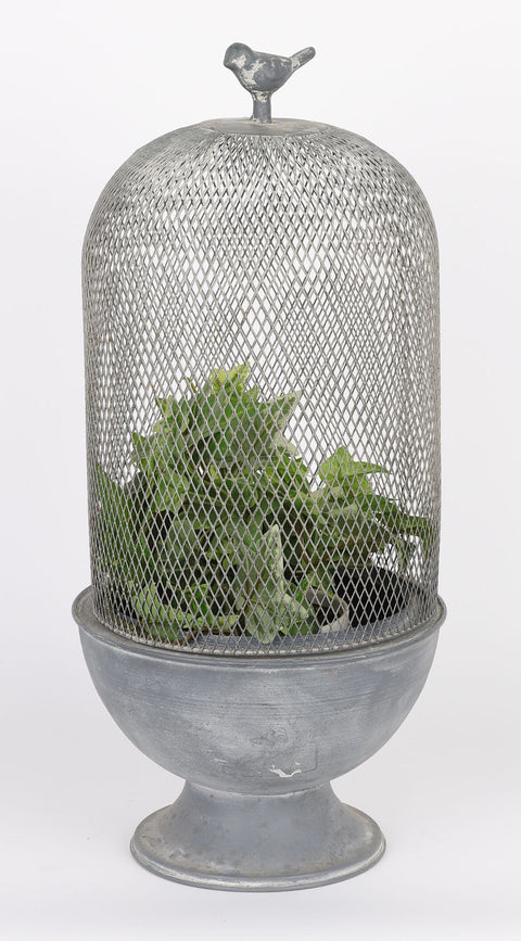 8.5*18 In Cement Base W/Mesh Cage Décor