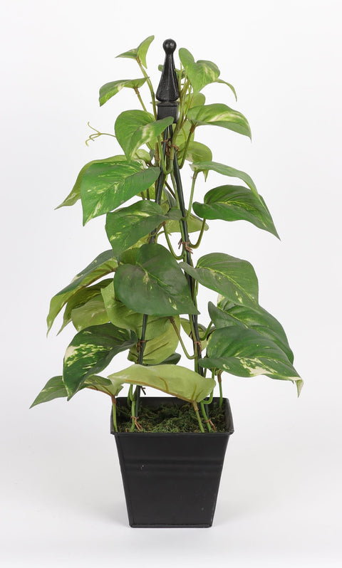VASE 4.25*4.25*18 PO AVEC DÉCOR DE PLANTES ARTIFICIELLES