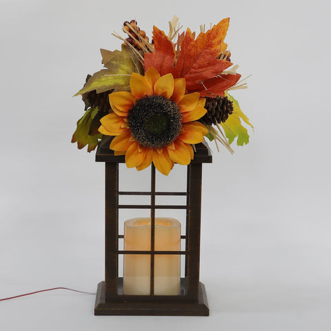 15IN FALL FLORAL LANTERN W/LED CANDLE DÉCOR