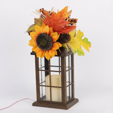 15IN FALL FLORAL LANTERN W/LED CANDLE DÉCOR
