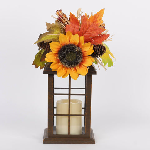 15IN FALL FLORAL LANTERN W/LED CANDLE DÉCOR