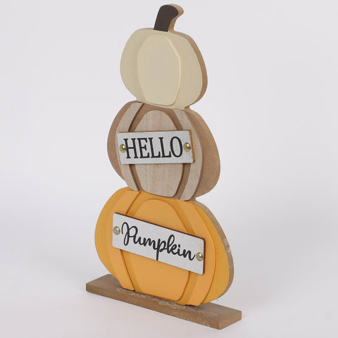 11.75IN FALL STACKED PUMPKINS W/HELLO & PUMPKIN SIGNS DÉCOR