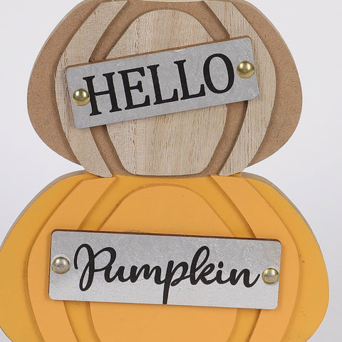 11.75IN FALL STACKED PUMPKINS W/HELLO & PUMPKIN SIGNS DÉCOR