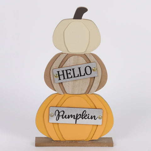 11.75IN FALL STACKED PUMPKINS W/HELLO & PUMPKIN SIGNS DÉCOR