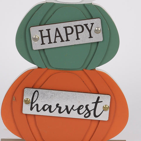 11.75IN FALL STACKED PUMPKINS W/HAPPY & HARVEST SIGNS DÉCOR