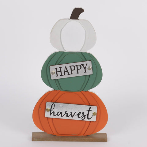11.75IN FALL STACKED PUMPKINS W/HAPPY & HARVEST SIGNS DÉCOR