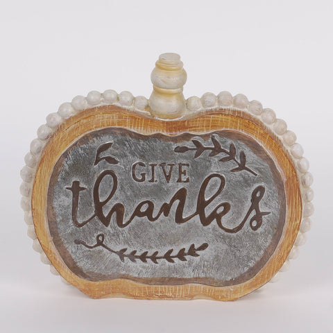 7.25IN FALL PUMPKIN W/GIVE THANKS RESIN DÉCOR