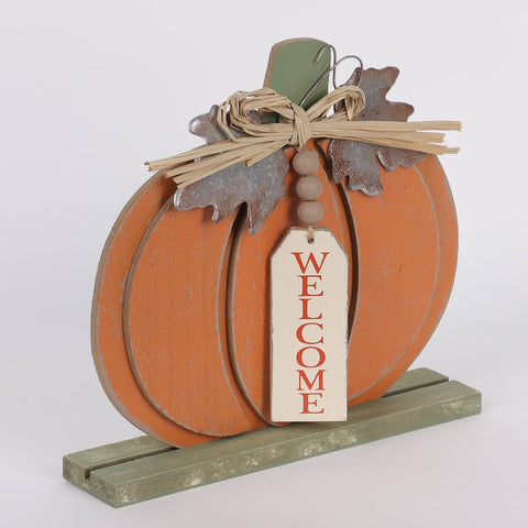 9IN FALL PUMPKIN W/WELCOME SIGN DÉCOR