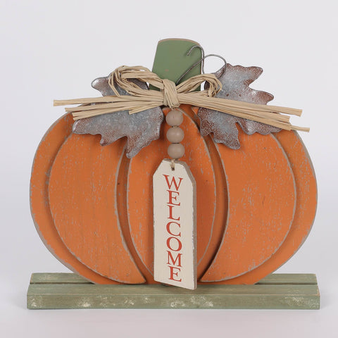 9IN FALL PUMPKIN W/WELCOME SIGN DÉCOR