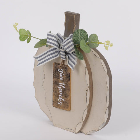9.75IN FALL PUMPKIN W/GIVE THANKS SIGN DÉCOR