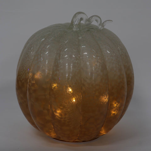 11IN FALL GLASS PUMPKIN W/LED LIGHT