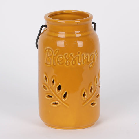 6IN FALL ORANGE CERAMIC TEALIGHT HOLDER
