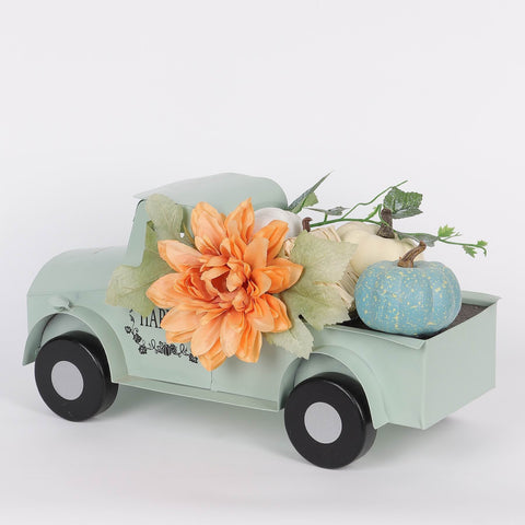 13IN FALL METAL TRUCK W/FLOWER & PUMPKIN DÉCOR
