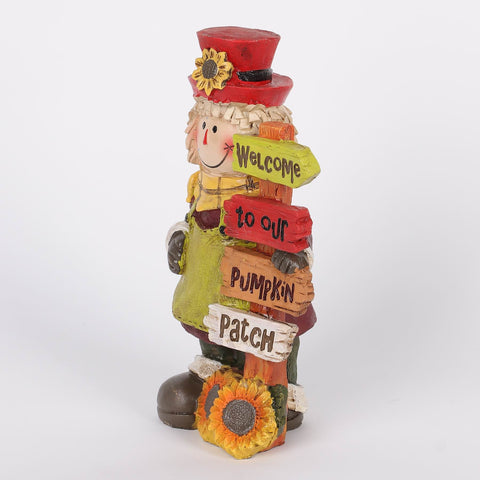 8IN FALL SCARECROW W/SIGNS RESIN DÉCOR
