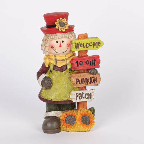 8IN FALL SCARECROW W/SIGNS RESIN DÉCOR