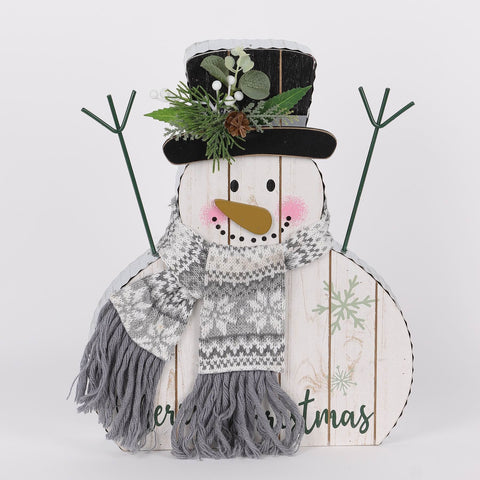 11.75In Christmas Snowman W/Grey Scraf Décor