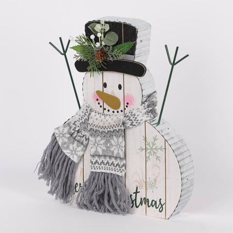 11.75In Christmas Snowman W/Grey Scraf Décor