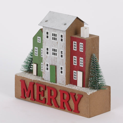 6In Christmas Houses W/Merry Sign Décor