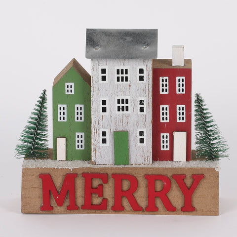 6In Christmas Houses W/Merry Sign Décor