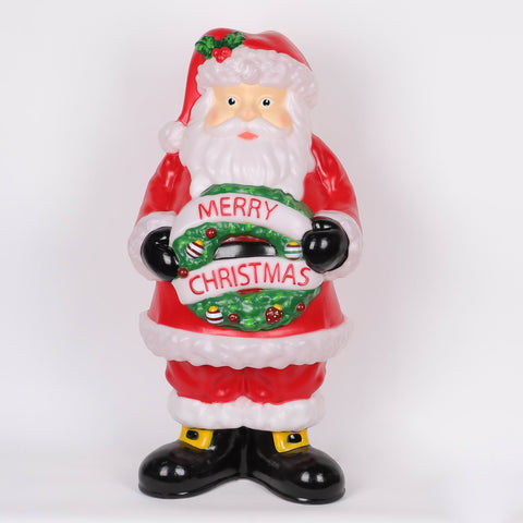32IN CHRISTMAS LIGHTED SANTA W/WREATH DÉCOR