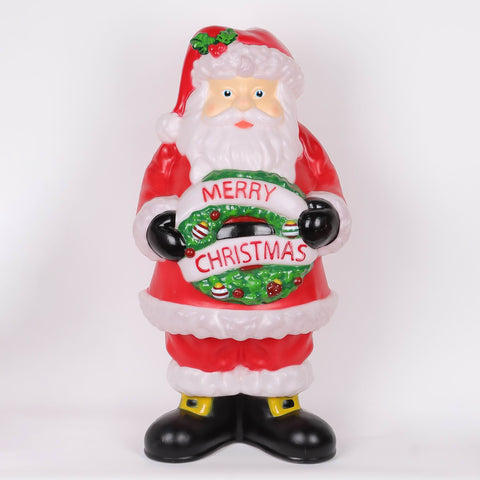 32IN CHRISTMAS LIGHTED SANTA W/WREATH DÉCOR