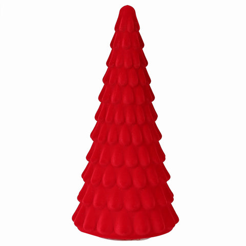 6 X 12.5"H Lighted Red Flocked Glass Tree Cone