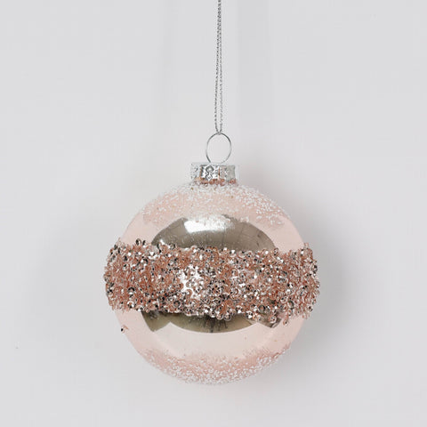 80Mm Rose Gold W/Glitter Ornament