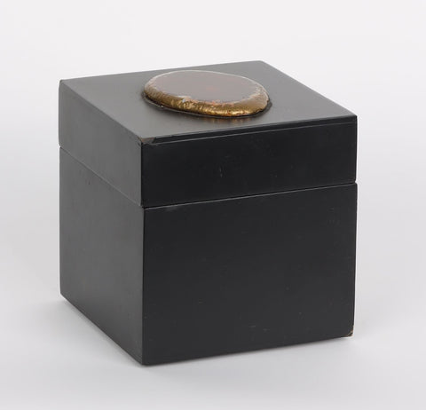 4''X4''X4'' Black Wood Box W/Artificial Stone