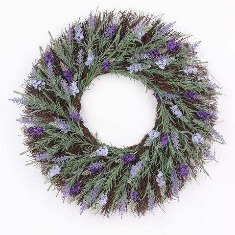 Faux Floral Wreath 24 Inch, Lavender Wreath for Home Decor