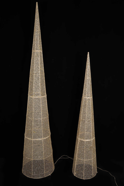 Set Of 2 Pre-Lit Wired Cone Trees
