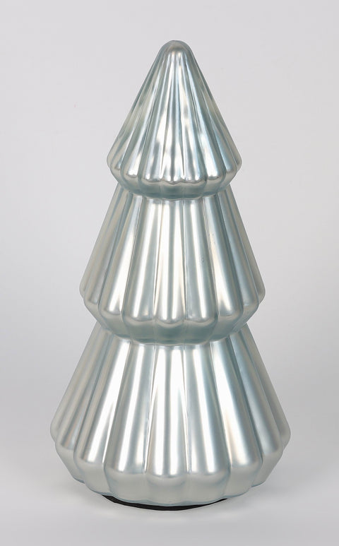 6.5 X 10.25 "H Lighted Matt Silver Plating Glass Tree Decor