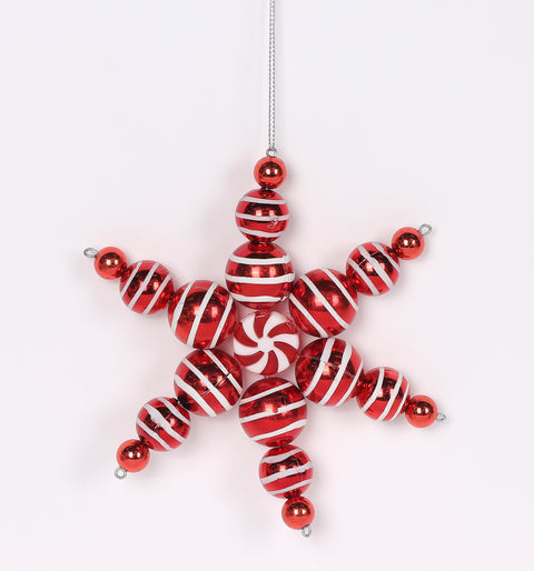 5.5 X 1 X 5.5"H Plastic Red And White Snowflake Ornament