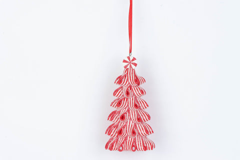5"H Red And White Clay Dough Tree Ornament