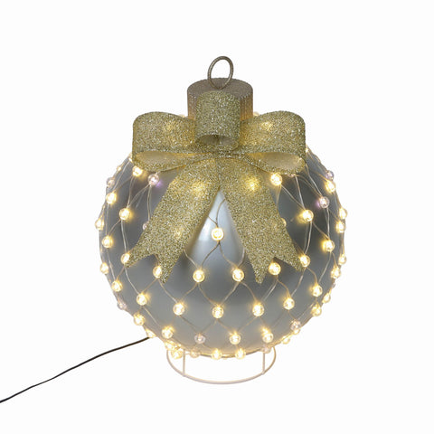 Dia.15"X21"H Pre-Lit Plastic Silver Jumbo Ornament-Led Lighting