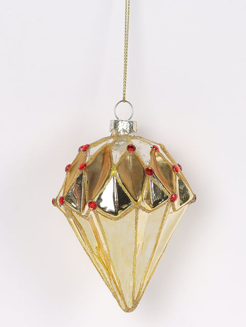 3.25 X 4.25 "H Gold Glass Diamond Ornament