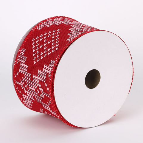 CHRISTMAS 2.5IN X 5YDS RED SCANDINAVIAN PATTERN RIBBON