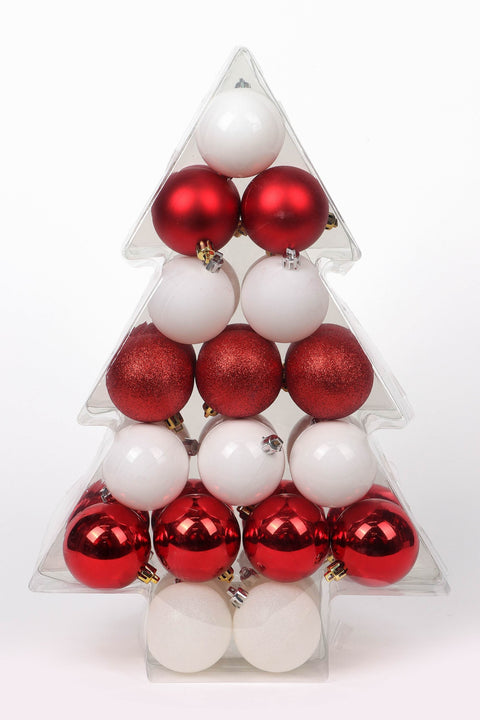 10.75 X 4.25 X 16"H 34 Count 60Mm Shatterproof Ball Ornament Set-Red White