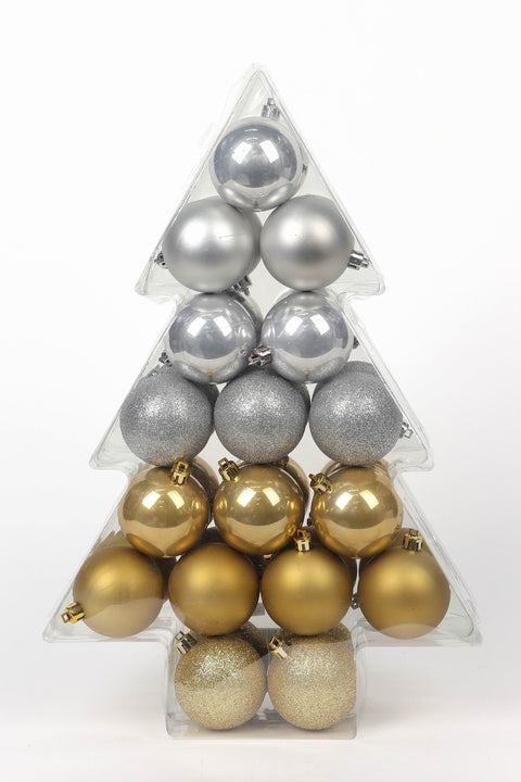 10.75 X 4.25 X 16"H 34 Count 60Mm Shatterproof Ball Ornament Set-Copper Silver