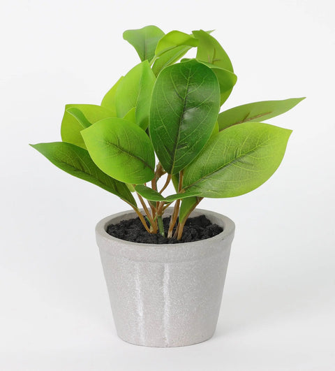 Faux Potted Leaf Plant - 7 Inch Artificial Plant for Home Decor