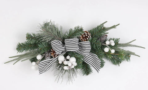 28 Inch  Grey Stripe Pinecone Christmas Swag