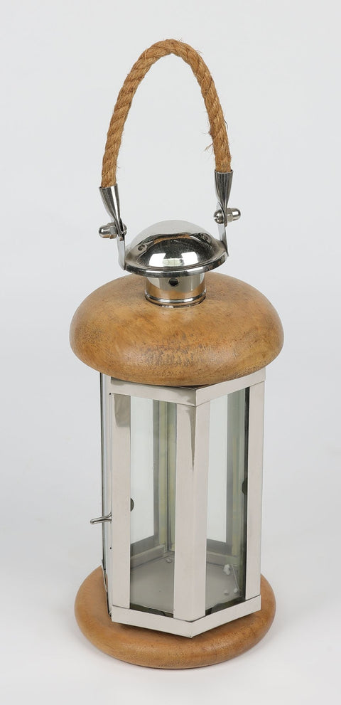 6*13 Inch metal W/Wood Lantern Décor